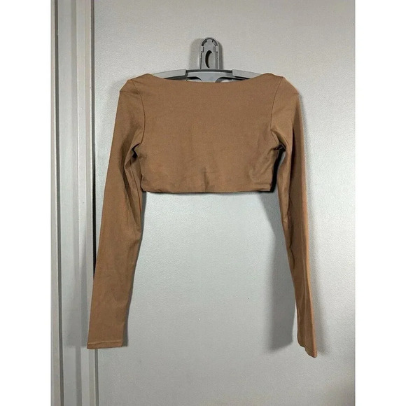 BABYGIRL Apparel Brown Sports Gym Athletic Long Sleeve Square Neck Crop Top S - Picture 5 of 9